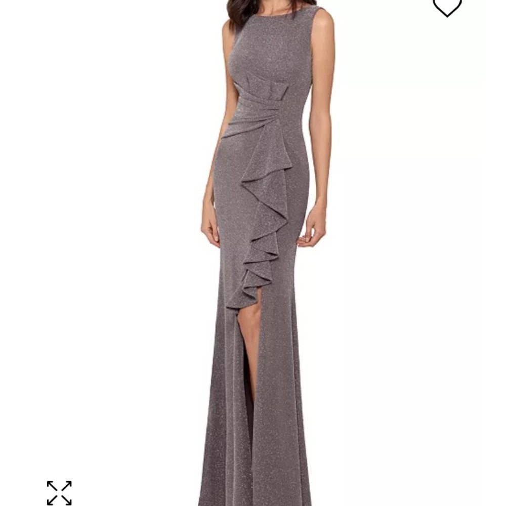 Betsy and Adam’s taupe and silver formal gown
